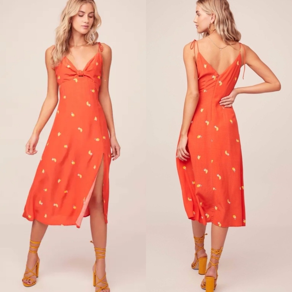 ASTR the label Brigette Tie Shoulder Fruit Print Midi Dress with Slit size Small - Picture 12 of 12